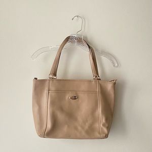 Coach Beige Tan Leather Crossbody Tote Purse Bag